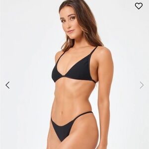 L*Space Black Ribbed Triangle Bikini Set M/L